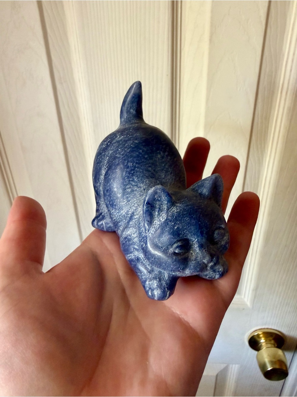 Natural Blue Aventurine Crystal Playful Cat Carving